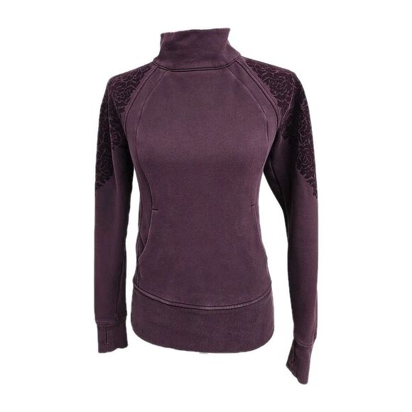 Lululemon Floral Flock Pullover Sweatshirt Black Berry Women's Size 4 - Picture 2 of 8